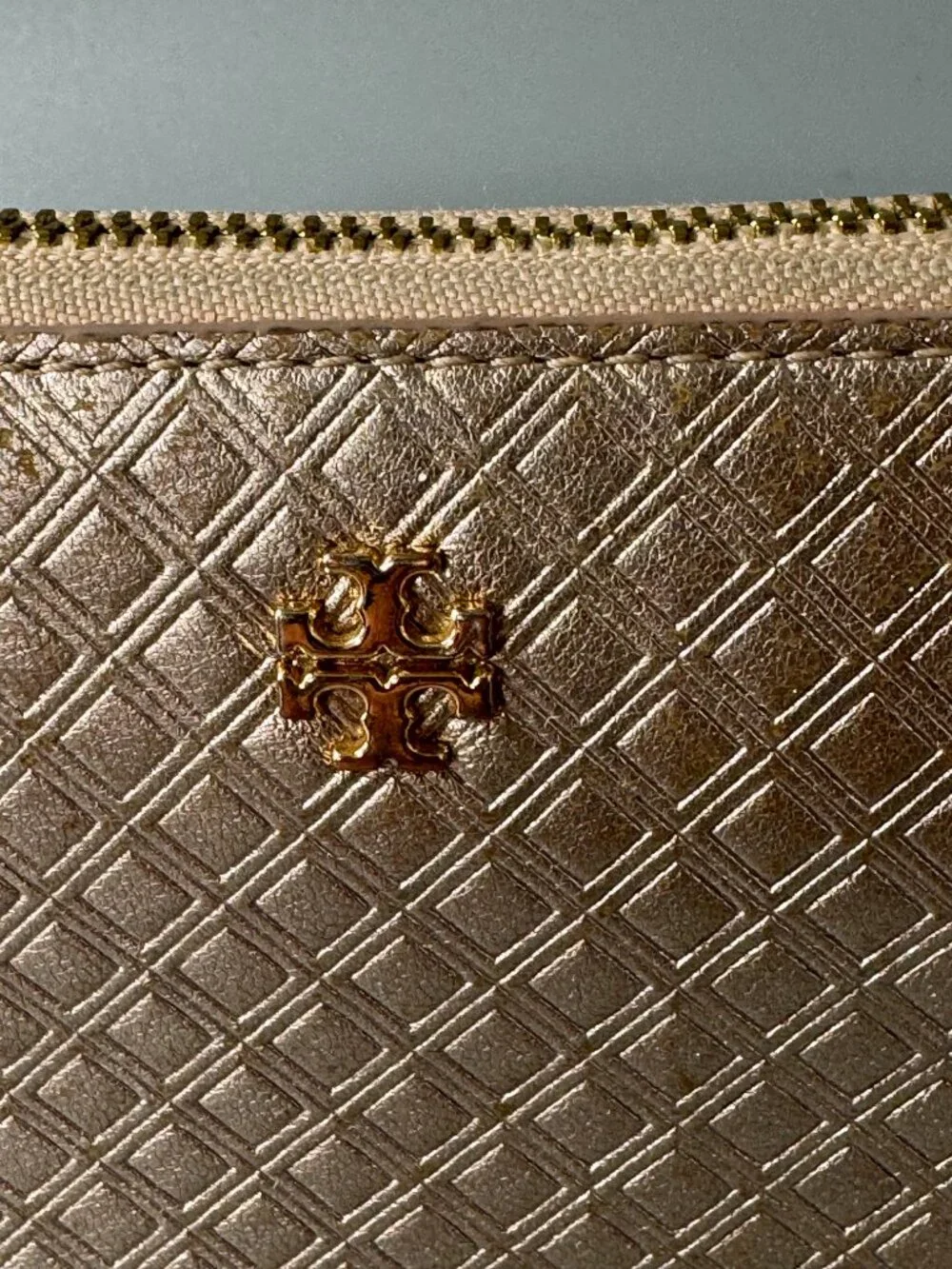 Tory Burch Rose Gold Diamond Quilted Leather Fleming Continental Wallet